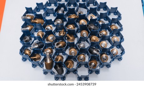 more iron koma taissen  on blue table. student game. spinning top  - Powered by Shutterstock