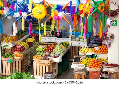 Morelia/Mexico; January 11, 2019: Fruit And Piñatas Market