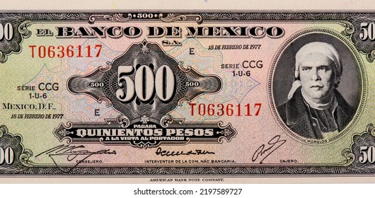 José María Morelos, Portrait From Mexico 500 Pesos 1977 Banknotes.