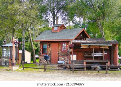 Morena Village, CA, 3-11-2019. Self-constructed Alternative Tiny House With Open Air Kitchen In An Alternative Community In Morena Village, San Diego County, California, USA.
