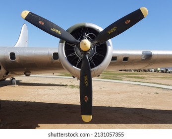 Moreno Valley, CA, USA - February 26, 2022: A Close up view of Boeing B-17G Flying Fortress