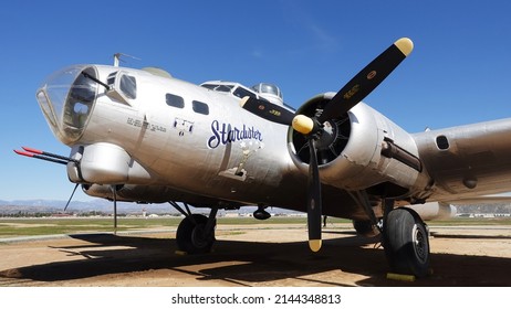 Moreno Valley, CA, USA - February 26, 2022:. Close up of the Front of B-17G WWII Flying Fortress