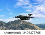Moreno Valley, CA, USA - May 3, 2023: A United Arab Emirates Air Force C-17 tanker departing from March AFB in southern California.