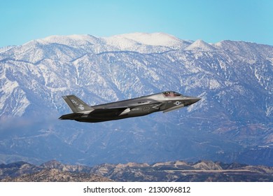Moreno Valley, California - Feb 27, 2022: US Marine Corps Lockheed Martin F-35 departing from March ARB.