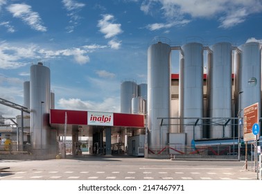 Moretta, Cuneo, Italy - April 15, 2022: Latteria Inalpi, Milk Collection Center In Plant For Production Of Quality Controlled Powdered Milk For The Food Industry Such As Ferrero Confectionery Factory