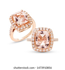 Morganite Ring with diamond group on white isolate Solitaire Style Ring - Shutterstock ID 1473910856