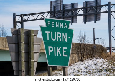 Morgantown, PA / USA - January 15, 2019: A Large Keystone Penna Turnpike Sign At The Entrance To The Toll Road.