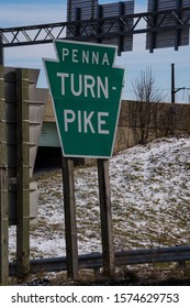 Morgantown, PA / USA - January 15, 2019: A Large Keystone Penna Turnpike Sign At The Entrance To The Toll Road.