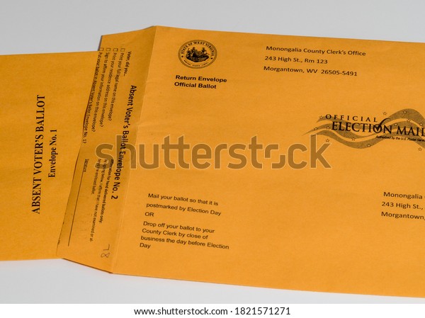 Stock photo of West Virginia absentee ballot envelopes for mail in voting in presidential election