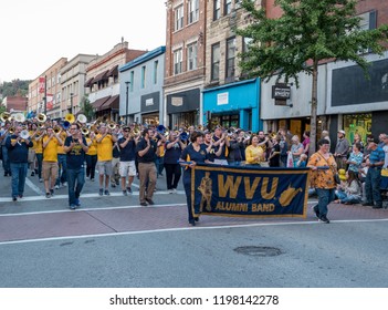 MORGANTOWN, WV - 5 OCTOBER 2018: Homecoming Parade Down Main Street Of Morgantown With Alumni Marching Band