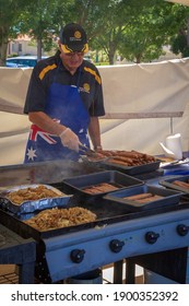 Morley, W.A. Australia - Jan 26 2019: Community Volunteers Cook A Sausage Sizzle In A Local Park To Celebrate Australia Day.