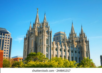 Mormons Temple In Salt Lake City, UT In The Evening