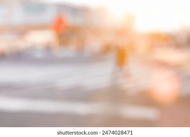 MORNING BACKGROUND IN THE URBAN CITY STREET BLUR WITH SUN LIGHT FLARES ON THE ROAD, LIFESTYLE BACKDROP - Powered by Shutterstock