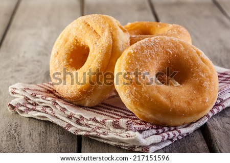 Morning breakfast with donuts and honey
