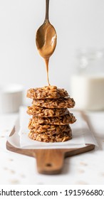Morning Breakfast Energy Biscuit Cookies With Oats and Peanut Butter, Served with Dairy Milk