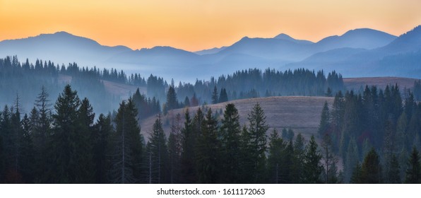 morning Carpathians. scenic sunrise in the mountains. autumn fog - Shutterstock ID 1611172063