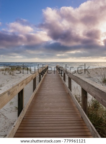 Morning Clouds Over Boardwalk Access to Florida Beach with dunes