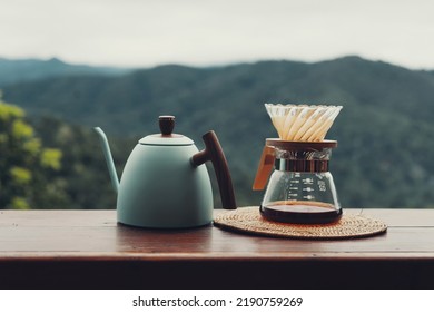 Morning Coffee Drip Machine In Front Of The Homestay Accommodation Chiang Mai Province, Thailand