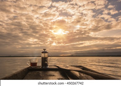 Morning coffee on the Small boat waterfront