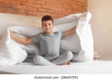 Morning Of Cute Little Boy In Bed