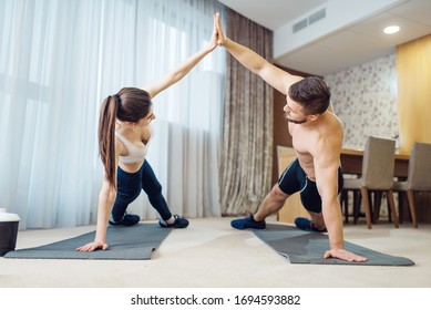 Morning Fit Workout Of Love Couple At Home