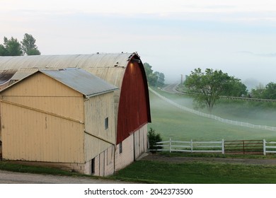 Morning Fog And Amish Barn.