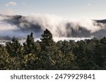 Morning fog over Lake Estes near Estes Park on the edge of Rocky Mountain National Park in Colorado