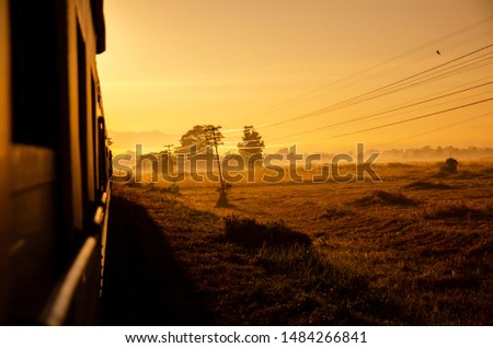 Morning landscape nature view side way from train windown