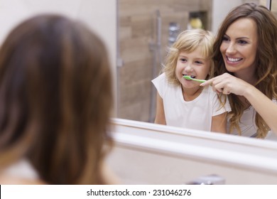 Morning Lesson Of Brushing Teeth With Mommy 