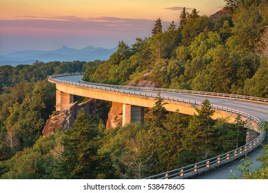 Morning light on the Lynn Cove Viaduct along the Blue Ridge Parkway in North Carolina