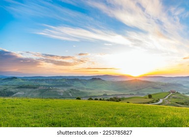 Morning light on a meadow in a rural Italian landscape - Shutterstock ID 2253785827