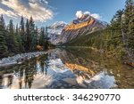 morning light and reflection of Mount Edith Cavell in Jasper National Park, Alberta, Canada