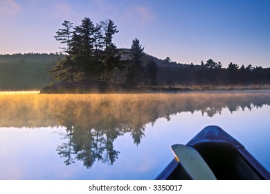 Morning Mist On Killarney Lake In Ontario Canada