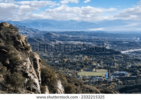 Morning mountain view of the Porter Ranch neighborhood in the San Fernando Valley area of Los Angeles, California.