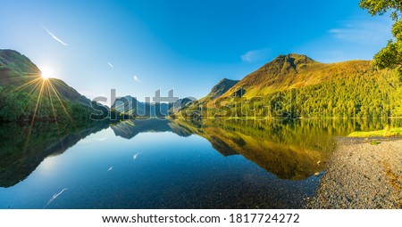Morning panorama of Buttermere lake in the Lake District. England