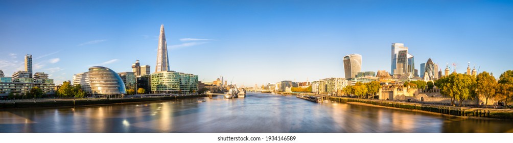Morning panorama of more London riverside and financial district in autumn, England