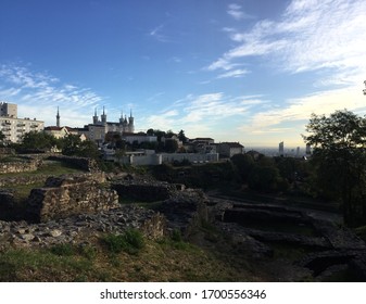 Morning Panoramic Picture Of Lyon With Notre Dame De Fourvière, A Roman Theatre And Lyon In The Background. 