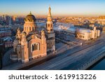 Morning in Petersburg. St. Petersburg from a height. Cities of Russia. Obvodny canal embankment. Religious building. Church on the embankment of the Obvodny canal. Church Of The Resurrection.