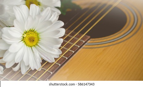 Morning Relaxation And Cozy With White Daisy On Guitar For Rural Vacation Lifestyle , Music Therapy Concept