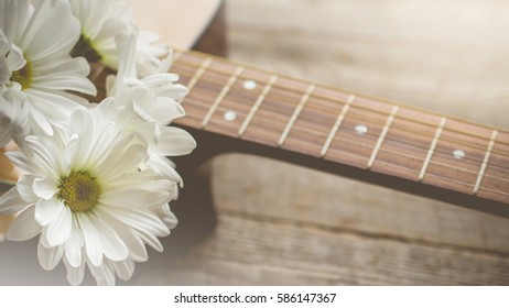 Morning Relaxation And Cozy With White Daisy On Guitar For Rural Vacation Lifestyle , Music Therapy Concept