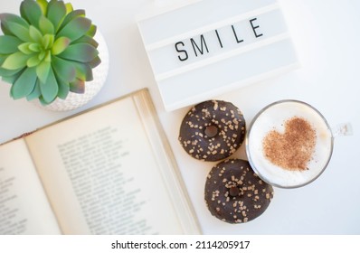 Morning Routine, Coffee, Donuts And A Poem Book