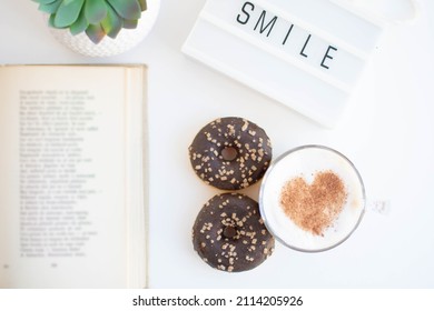 Morning Routine, Coffee, Donuts And A Poem Book