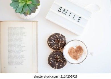 Morning Routine, Coffee, Donuts And A Poem Book