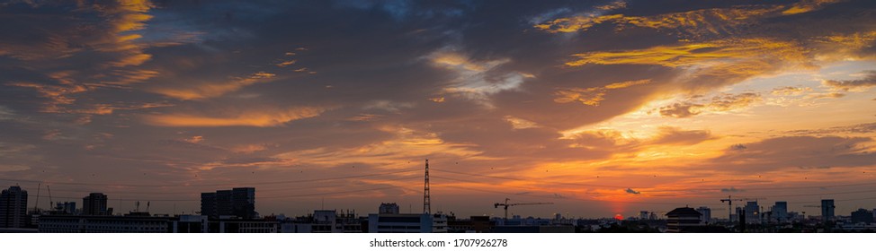 Morning sky Before the sunrise in the city with a Panorama image