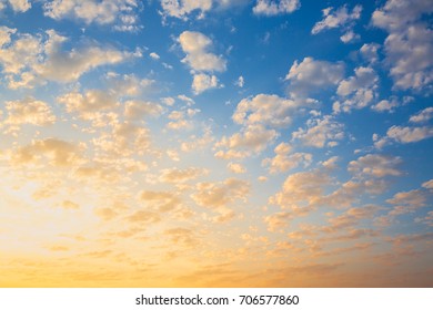 Morning sky with cloud in blue and orange colour , background sky - Shutterstock ID 706577860
