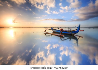 morning sun in Bali, Indonesia. Traditional fishing boats at Sanur beach, Bali, Indonesia. - Shutterstock ID 403764259