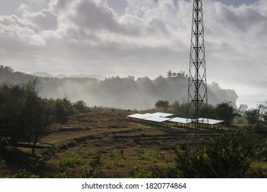 Morning Sun  Over Solar Pannel Field At Baron Technopark Beach