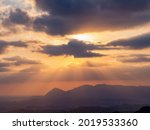 Morning sunny high angle view of the mountains around Wuzhi Shan at New Taipei City, Taiwan