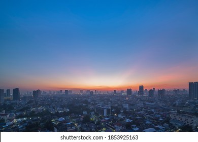 Morning Time View Of Sunrise Over Bangkok City, Thailand