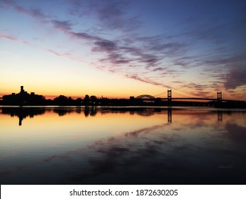 Morning Twilight Reflection Landscape From Rikers Island Prison And The Triboro RFK Bridge NYC